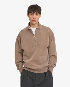 Bio-Pullover mit Troyer – Faded Khaki