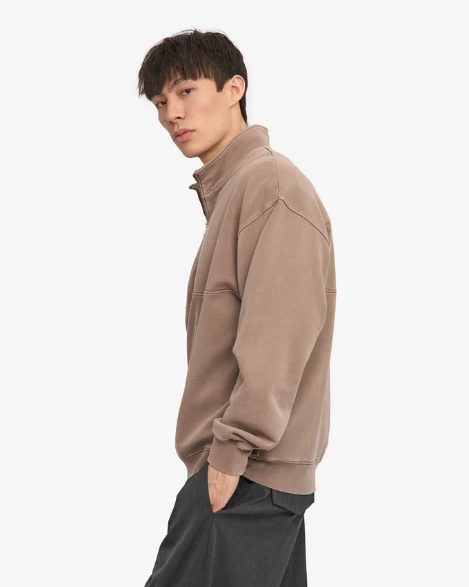 Bio-Pullover mit Troyer – Faded Khaki