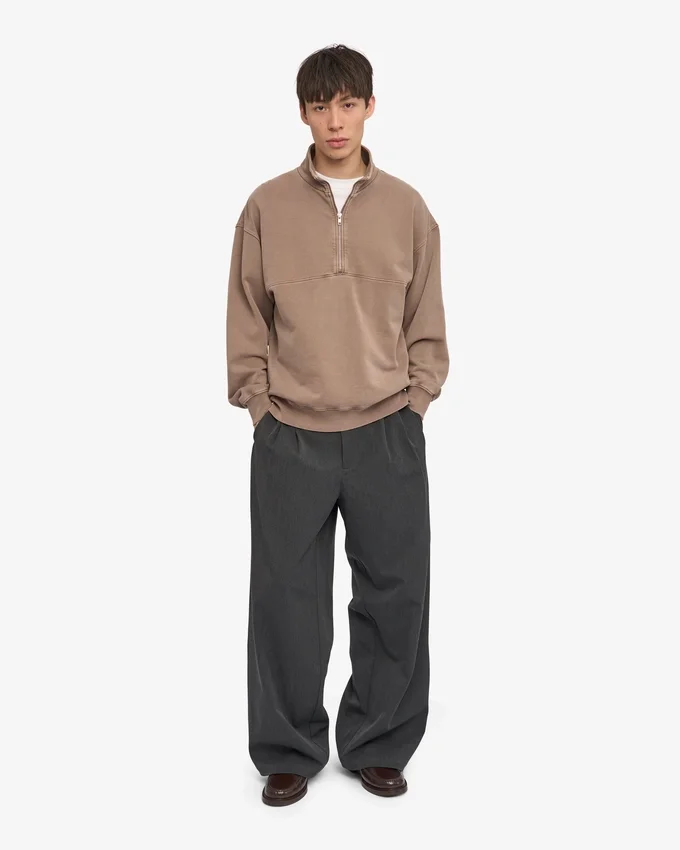 Bio-Pullover mit Troyer – Faded Khaki