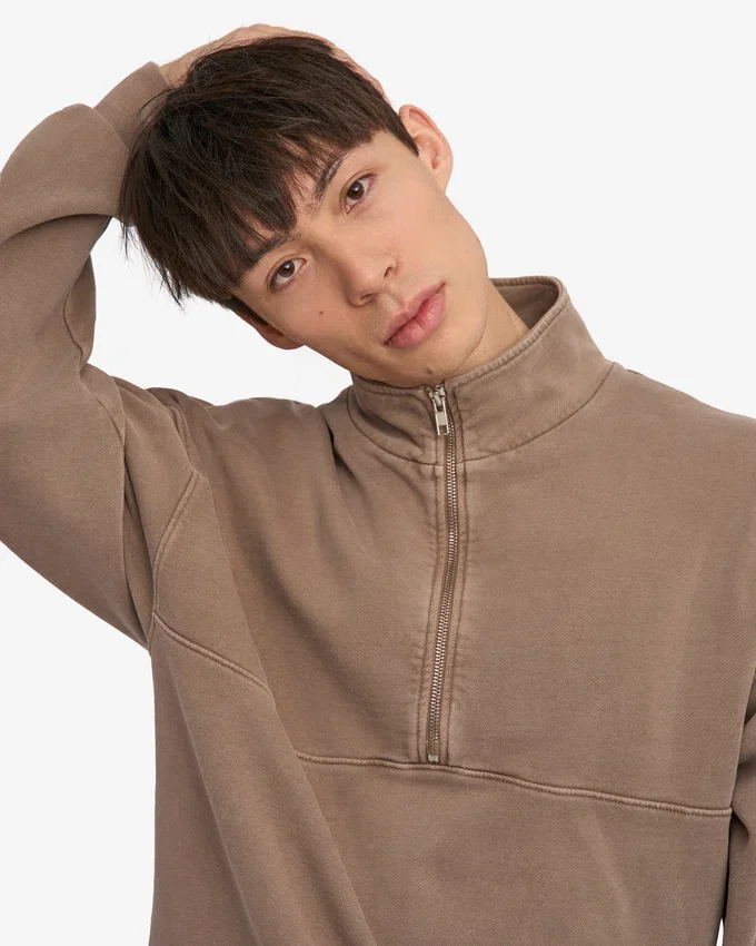 Bio-Pullover mit Troyer – Faded Khaki