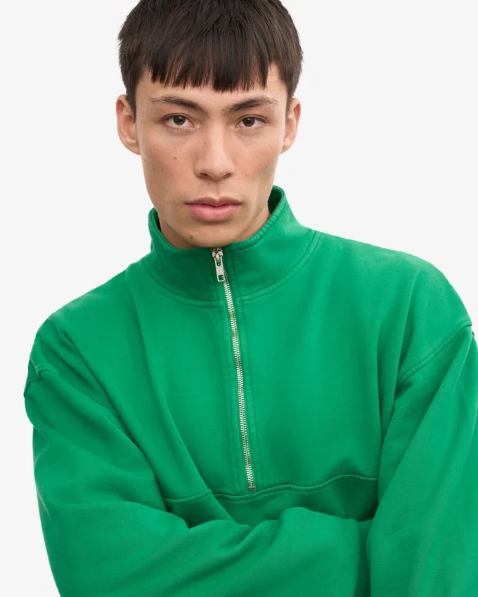 Bio-Pullover mit Troyer – Kellygrün