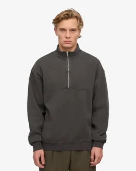 Bio-Pullover mit Troyer – Lavagrau