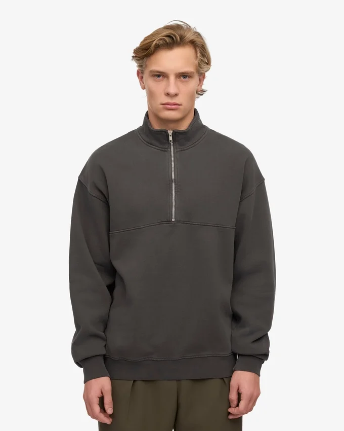 Bio-Pullover mit Troyer – Lavagrau