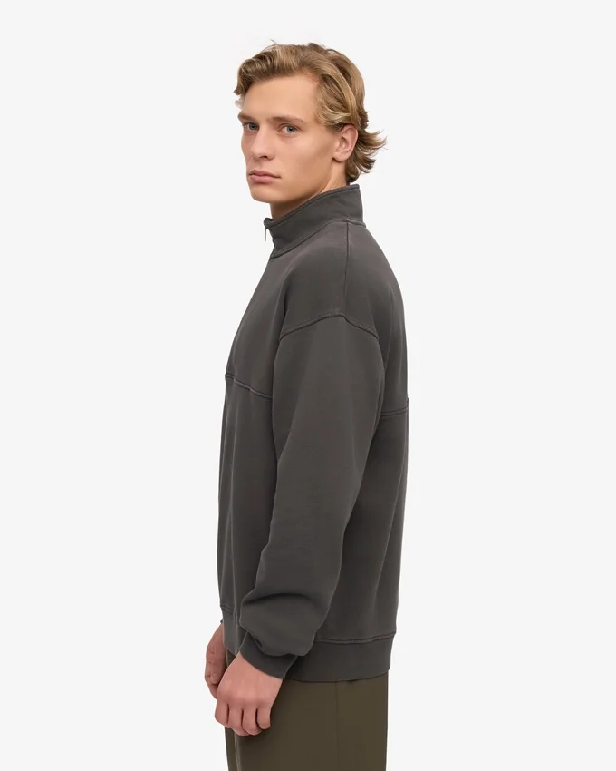 Bio-Pullover mit Troyer – Lavagrau