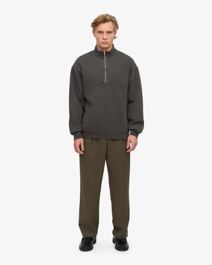 Bio-Pullover mit Troyer – Lavagrau