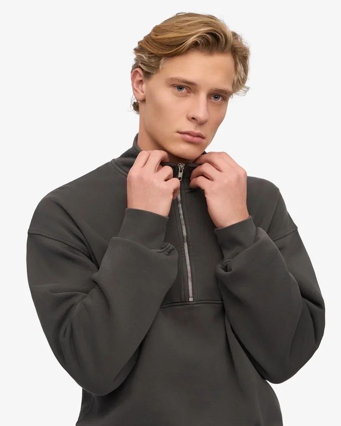 Bio-Pullover mit Troyer – Lavagrau