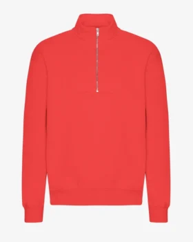 Bio-Pullover mit Troyer – Mandarinenrot