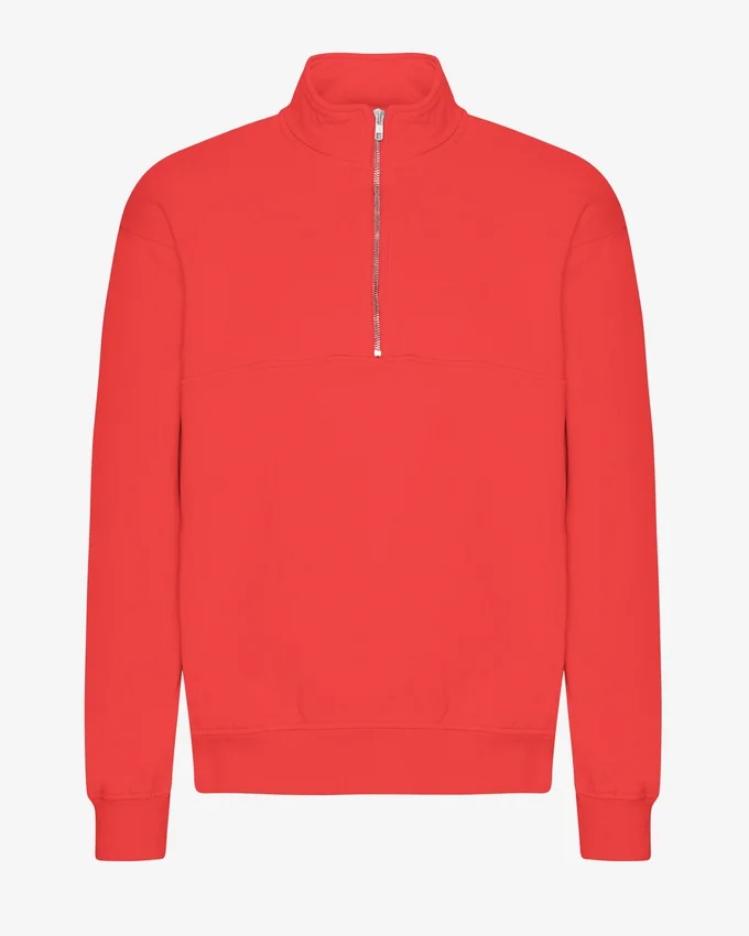 Bio-Pullover mit Troyer – Mandarinenrot