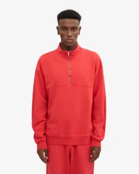 Bio-Pullover mit Troyer – Mandarinenrot
