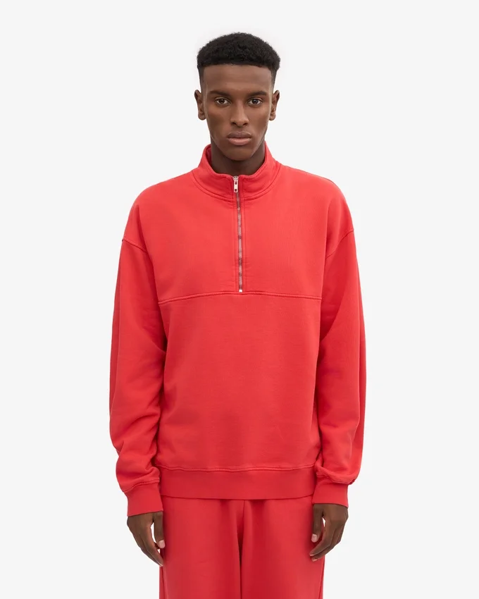 Bio-Pullover mit Troyer – Mandarinenrot