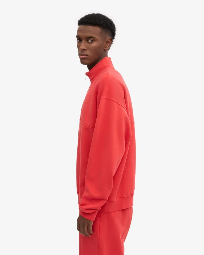 Bio-Pullover mit Troyer – Mandarinenrot