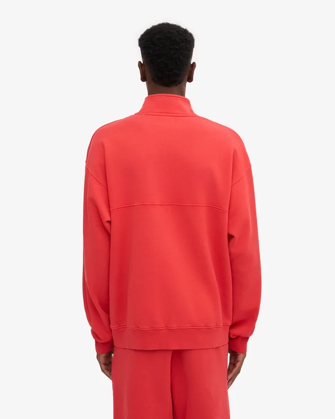 Bio-Pullover mit Troyer – Mandarinenrot