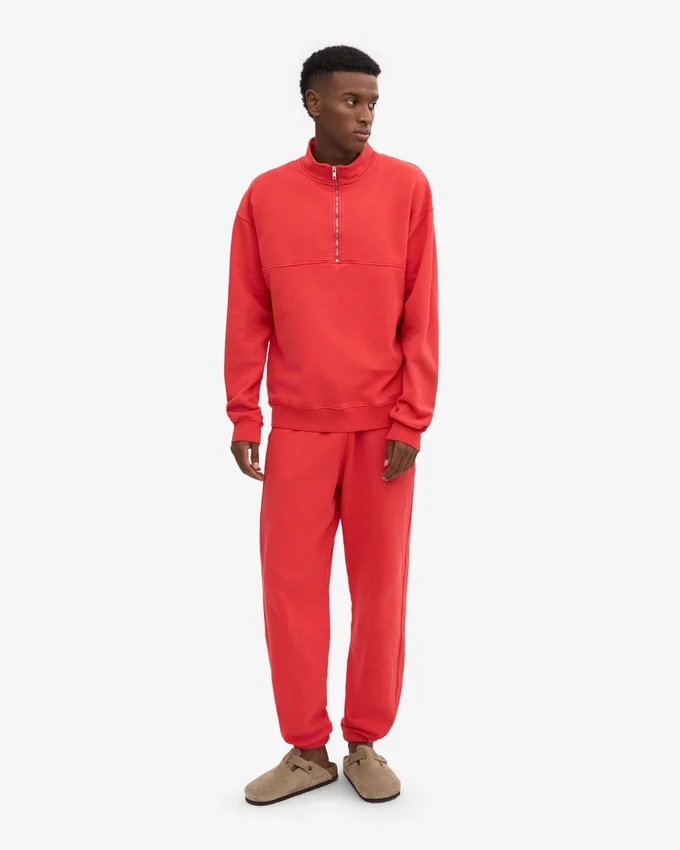 Bio-Pullover mit Troyer – Mandarinenrot