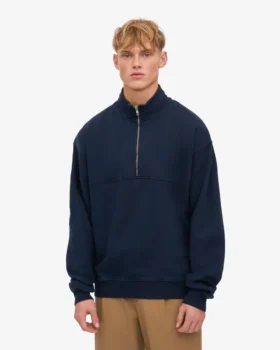 Bio-Pullover mit Troyer – Marineblau