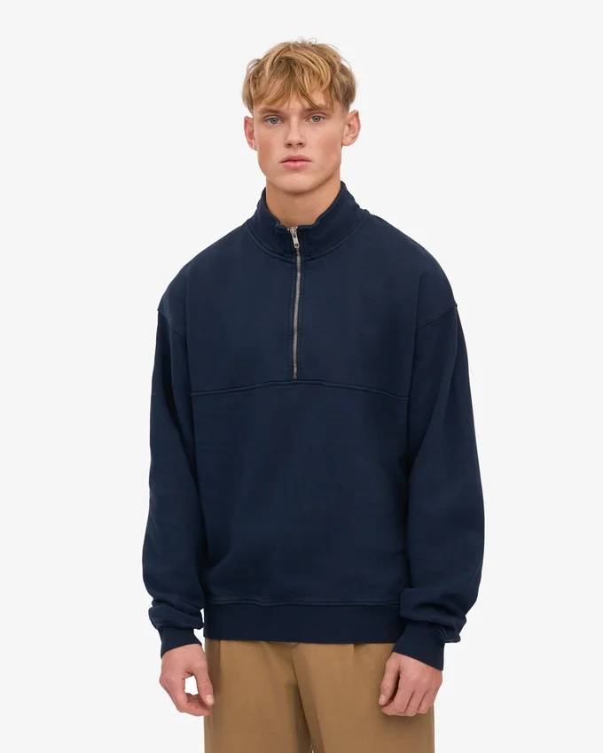 Bio-Pullover mit Troyer – Marineblau