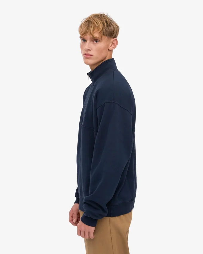 Bio-Pullover mit Troyer – Marineblau
