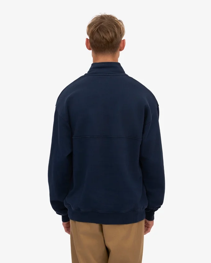 Bio-Pullover mit Troyer – Marineblau