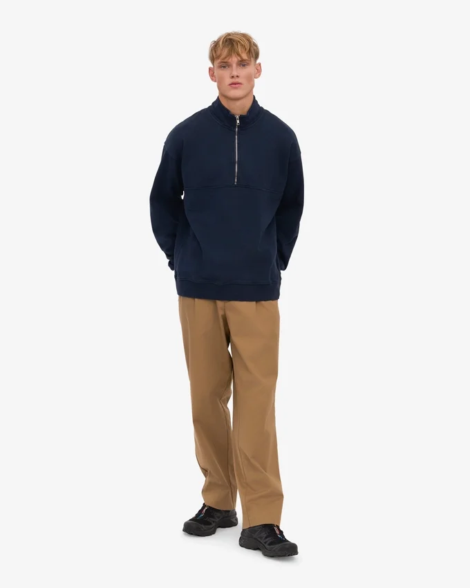 Bio-Pullover mit Troyer – Marineblau