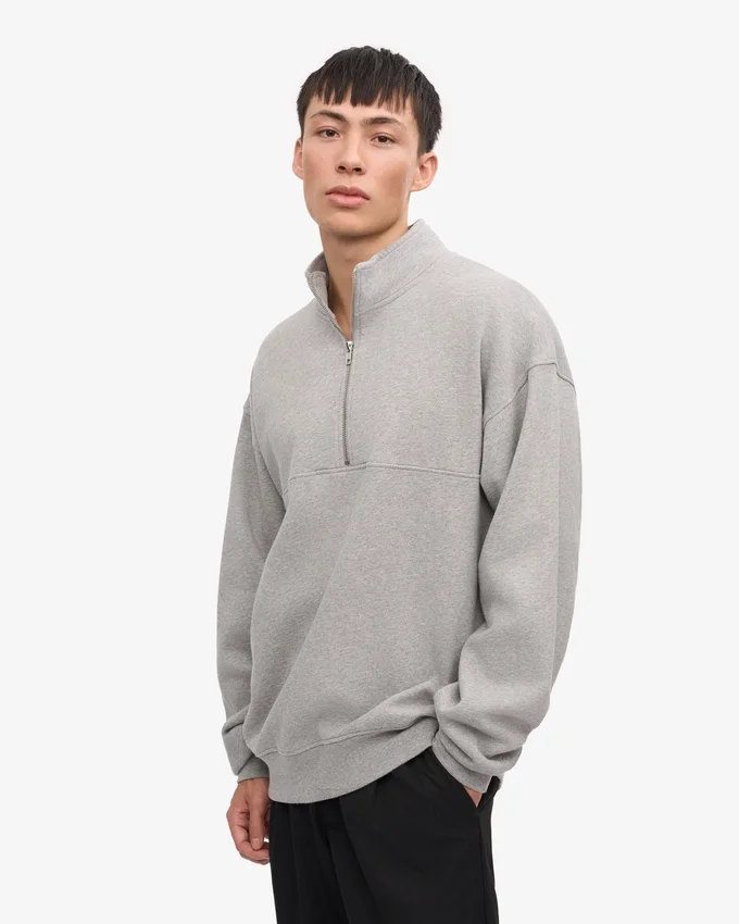Bio-Pullover mit Troyer – Meliert-Grau