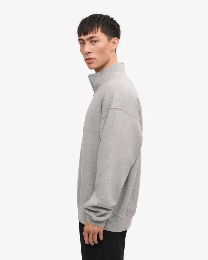 Bio-Pullover mit Troyer – Meliert-Grau