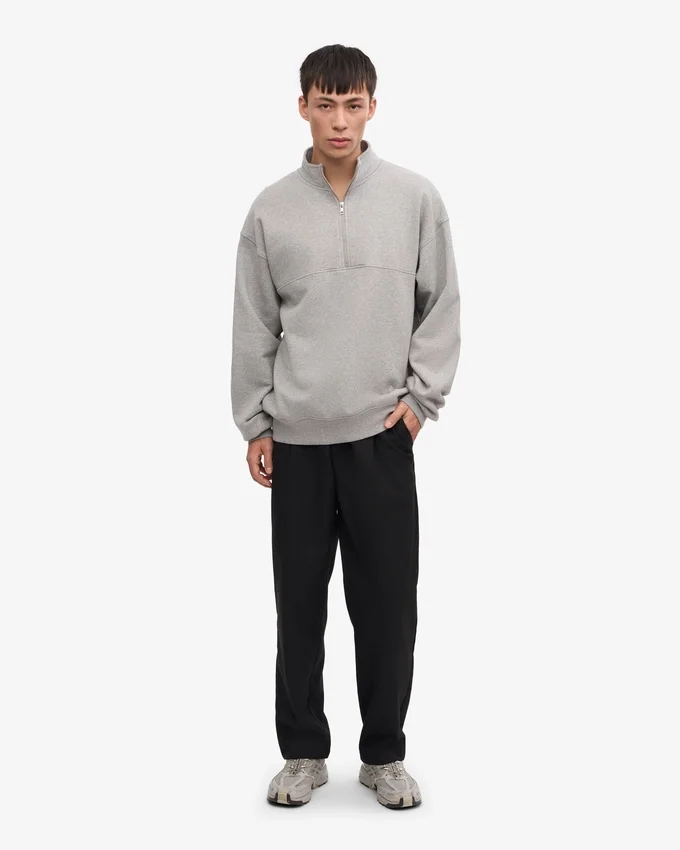 Bio-Pullover mit Troyer – Meliert-Grau