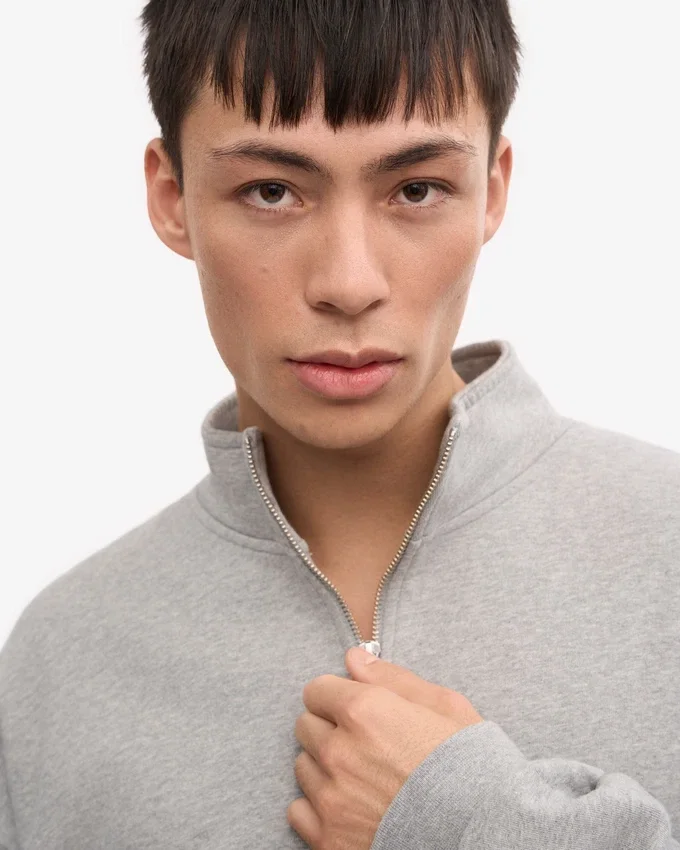 Bio-Pullover mit Troyer – Meliert-Grau