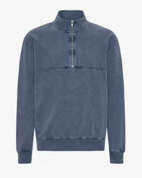 Bio-Pullover mit Troyer – Neptunblau