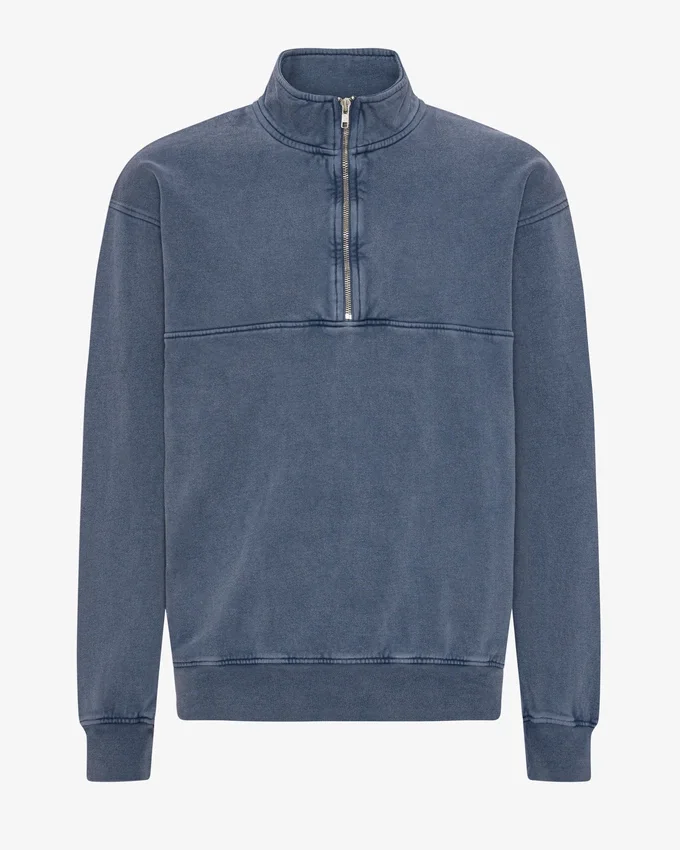 Bio-Pullover mit Troyer – Neptunblau