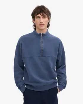 Bio-Pullover mit Troyer – Neptunblau