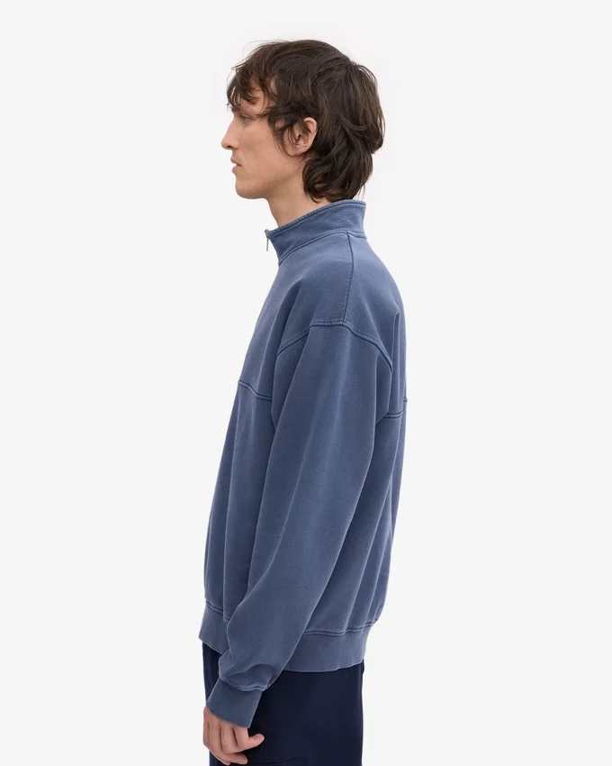 Bio-Pullover mit Troyer – Neptunblau