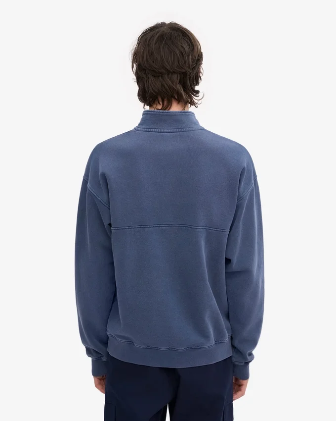 Bio-Pullover mit Troyer – Neptunblau