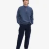 Bio-Pullover mit Troyer – Neptunblau