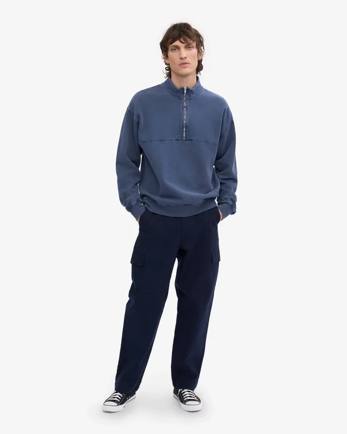 Bio-Pullover mit Troyer – Neptunblau