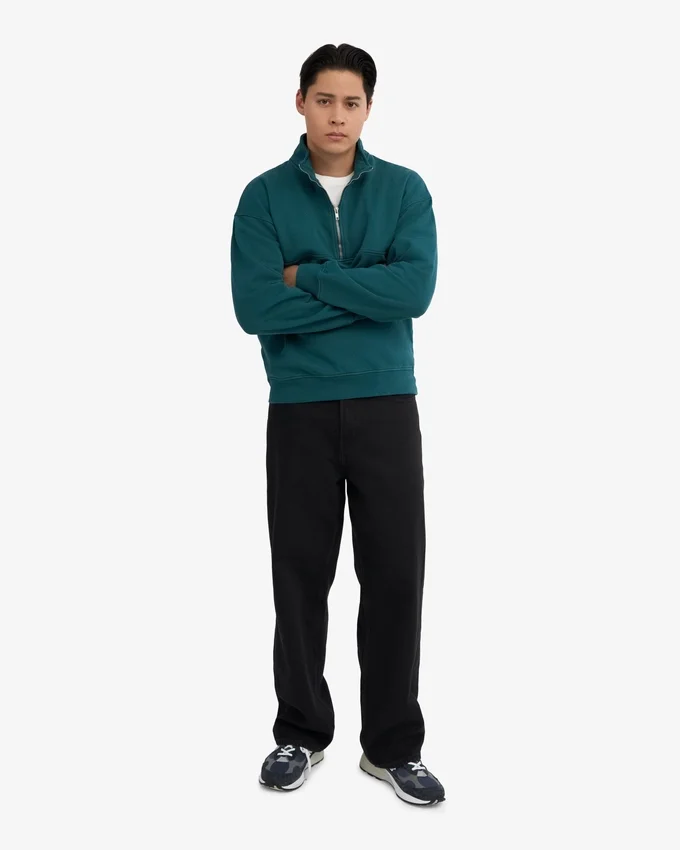 Bio-Pullover mit Troyer – Ozeangrün