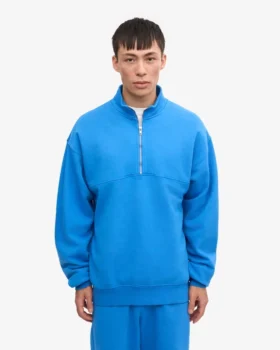 Bio-Pullover mit Troyer – Pazifikblau