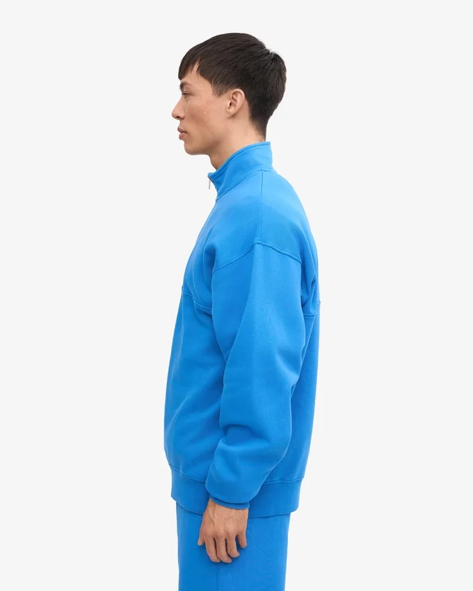 Bio-Pullover mit Troyer – Pazifikblau