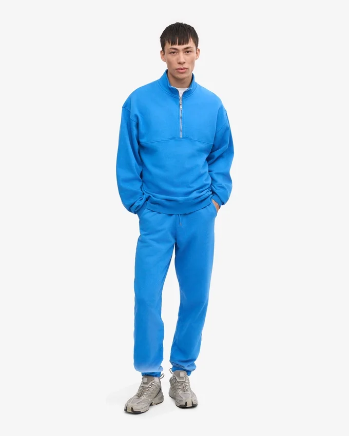 Bio-Pullover mit Troyer – Pazifikblau