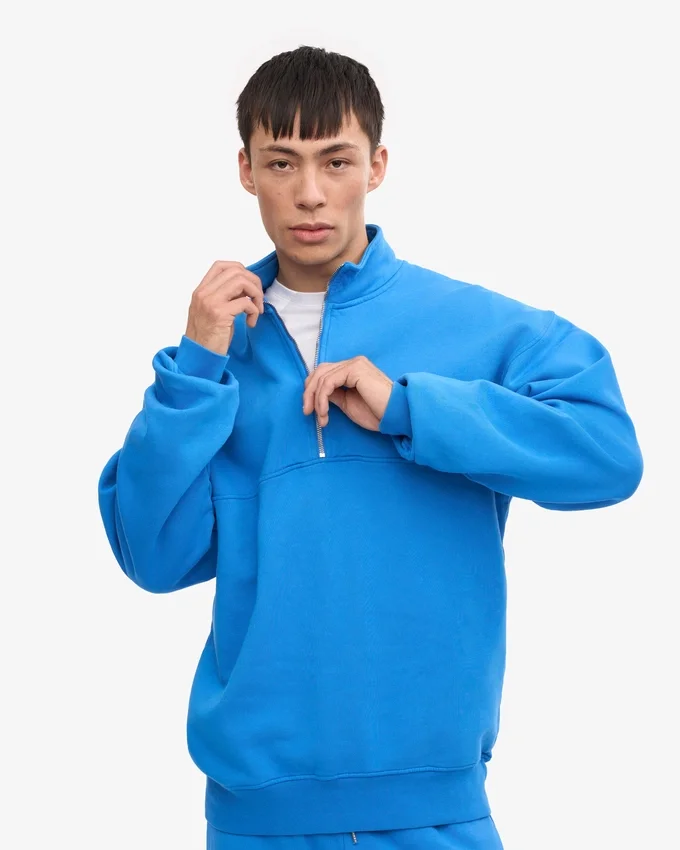 Bio-Pullover mit Troyer – Pazifikblau