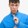 Bio-Pullover mit Troyer – Pazifikblau