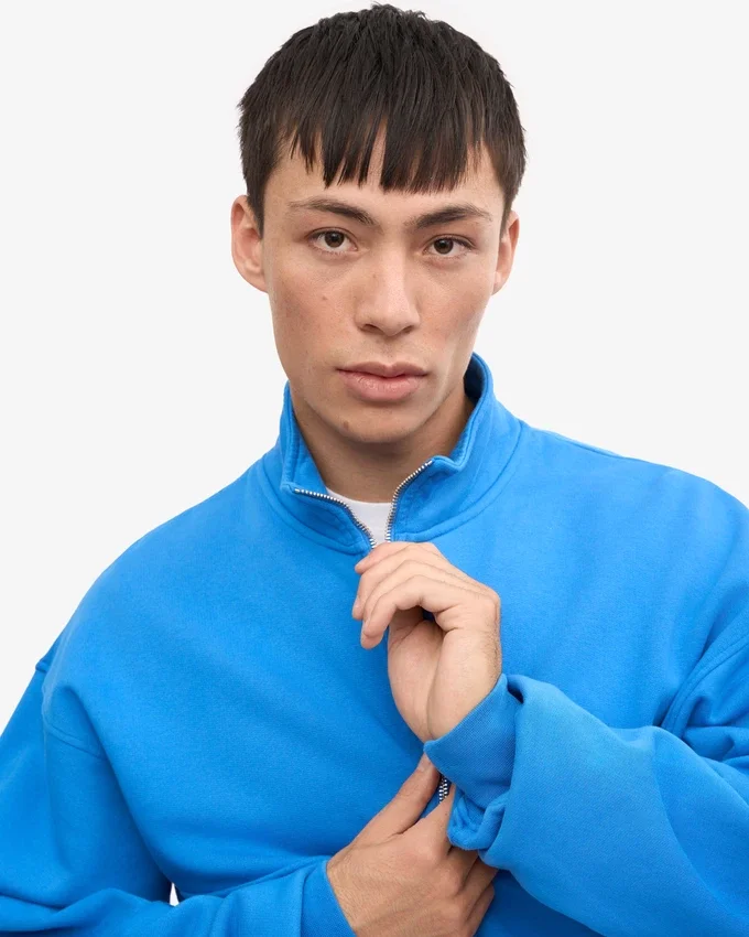 Bio-Pullover mit Troyer – Pazifikblau