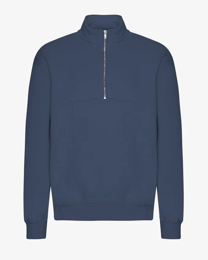 Bio-Pullover mit Troyer – Petrolblau