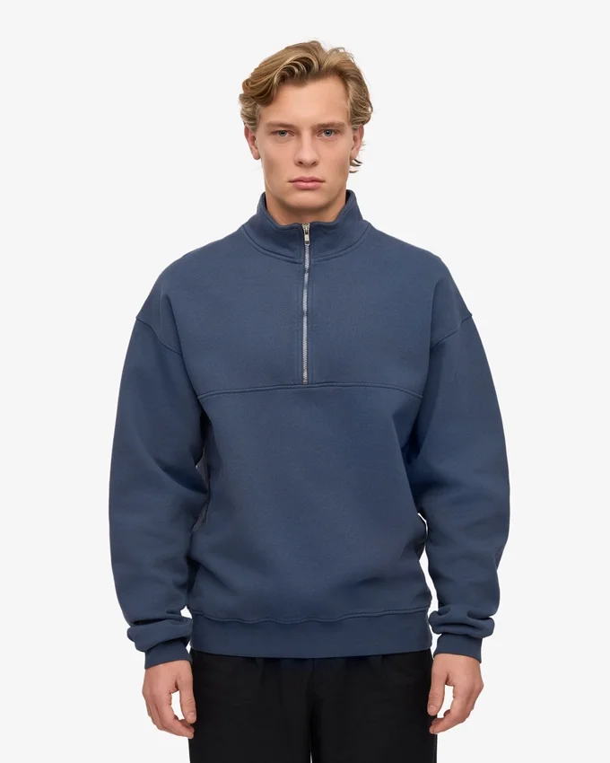 Bio-Pullover mit Troyer – Petrolblau