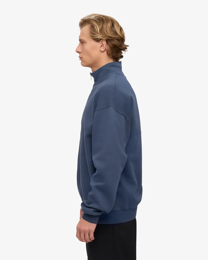 Bio-Pullover mit Troyer – Petrolblau