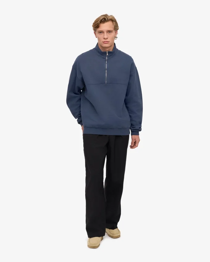 Bio-Pullover mit Troyer – Petrolblau