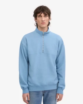 Bio-Pullover mit Troyer – Seaside Blue