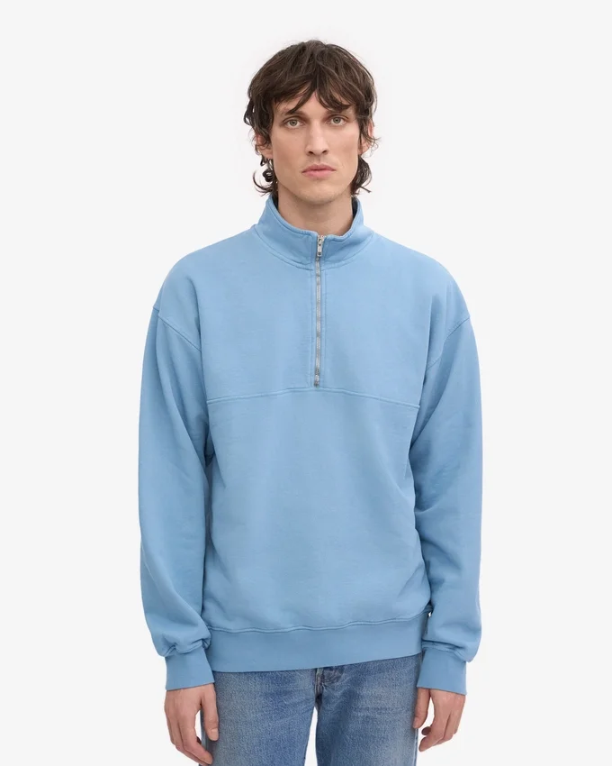 Bio-Pullover mit Troyer – Seaside Blue