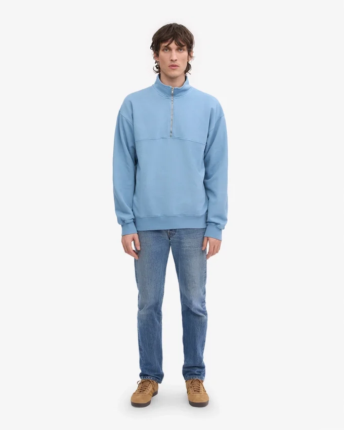Bio-Pullover mit Troyer – Seaside Blue