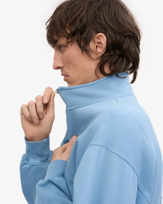 Bio-Pullover mit Troyer – Seaside Blue
