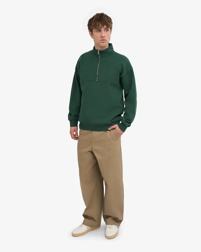 Bio-Pullover mit Troyer – Smaragdgrün