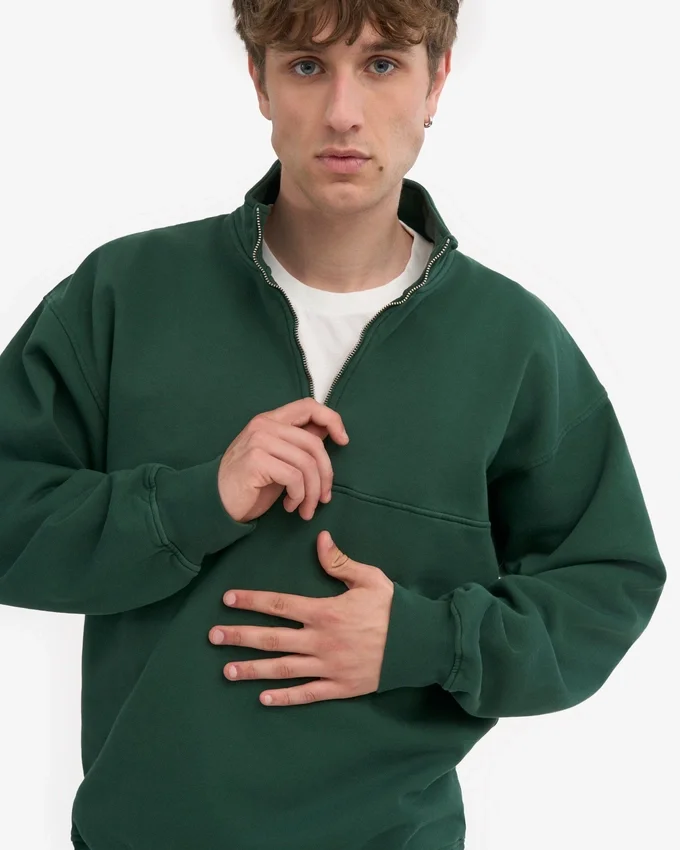 Bio-Pullover mit Troyer – Smaragdgrün